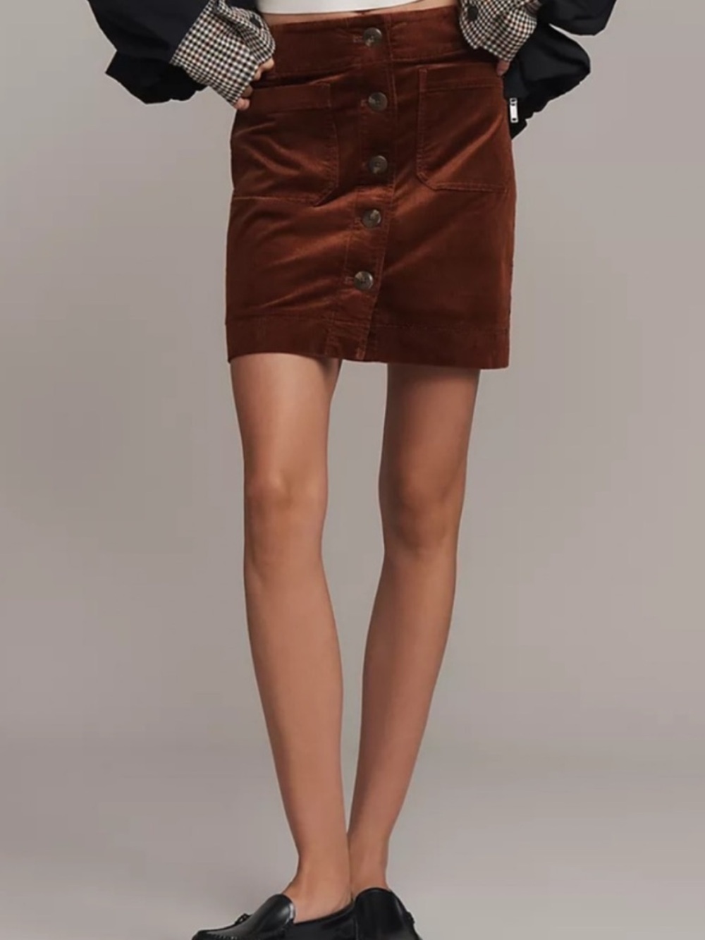Maeve Anthropologie brown corduroy mini skirt button front XS P - Picture 5 of 11